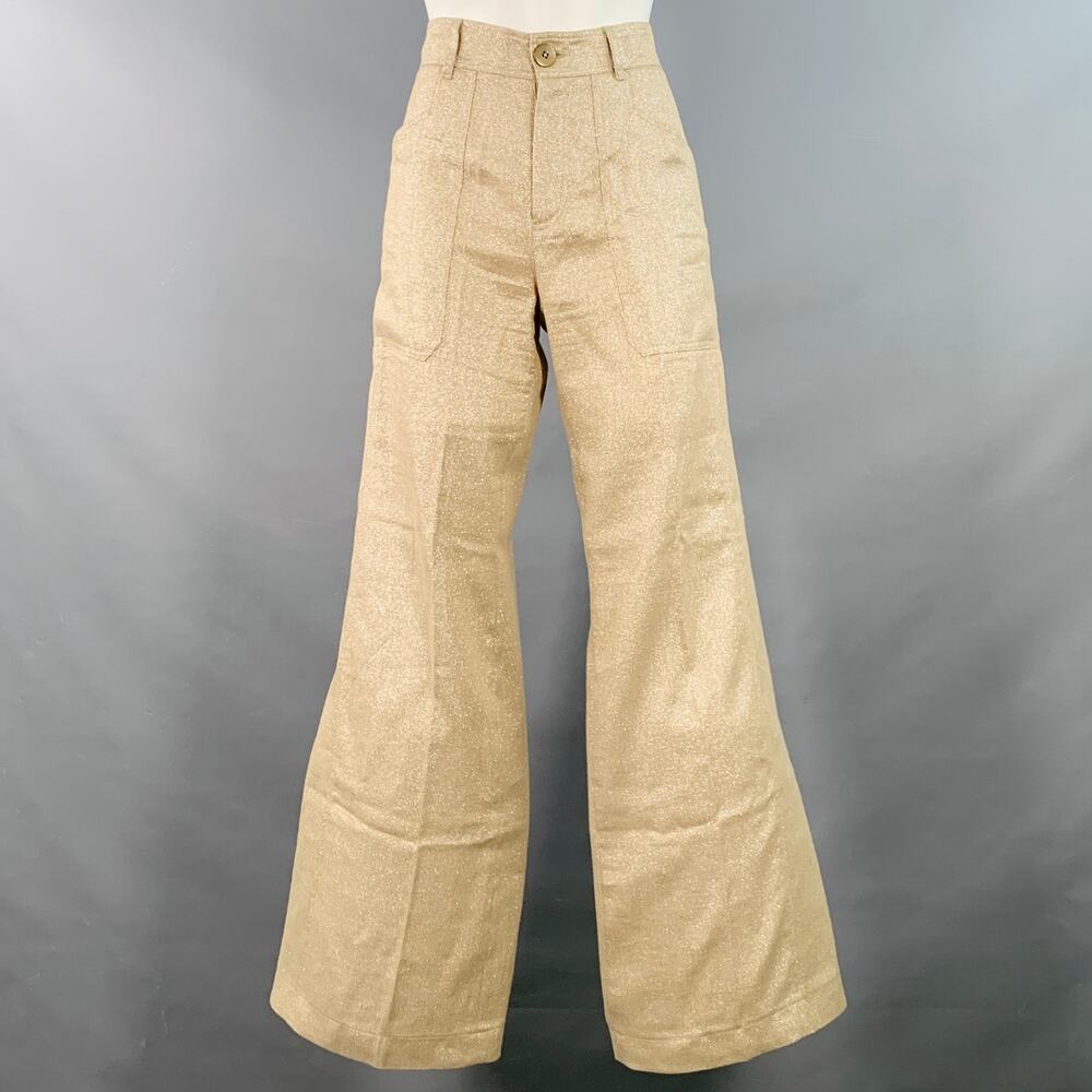 PHILIPPE ADEC Size 2 Gold Beige Linen Blend Wide Leg Dress Pants